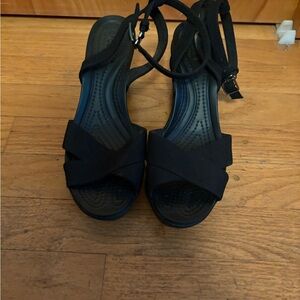 CROCS Black Wedge with Ankle Strap